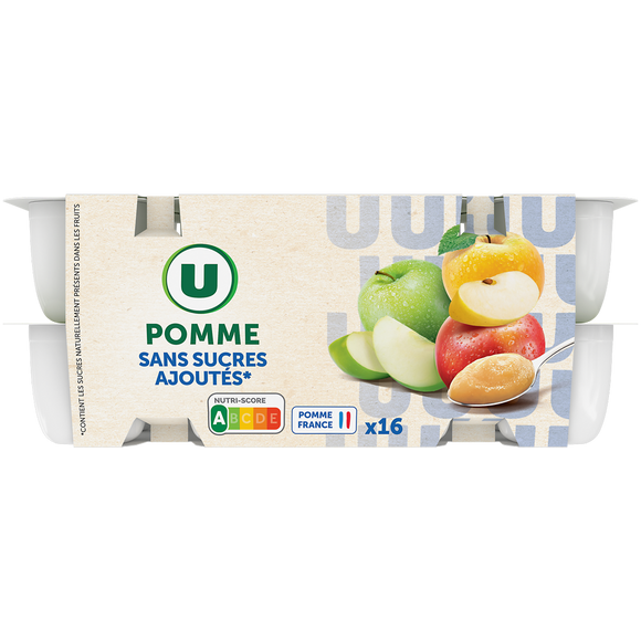 U Dessert fruitier coupelle pomme sans sucres ajoutés U, 16x100g