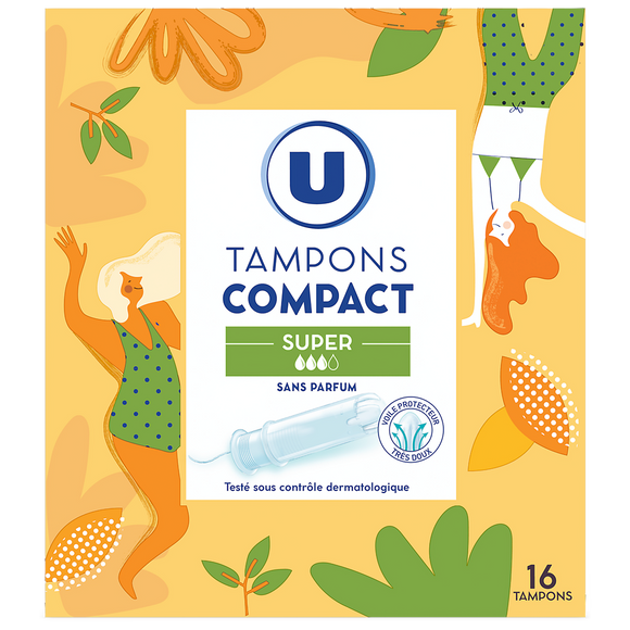 U Tampons compact super avec applicateur Boîte de 16