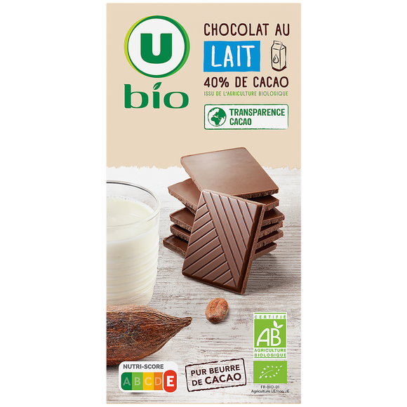 U BIO Tablette de chocolat au lait  100g