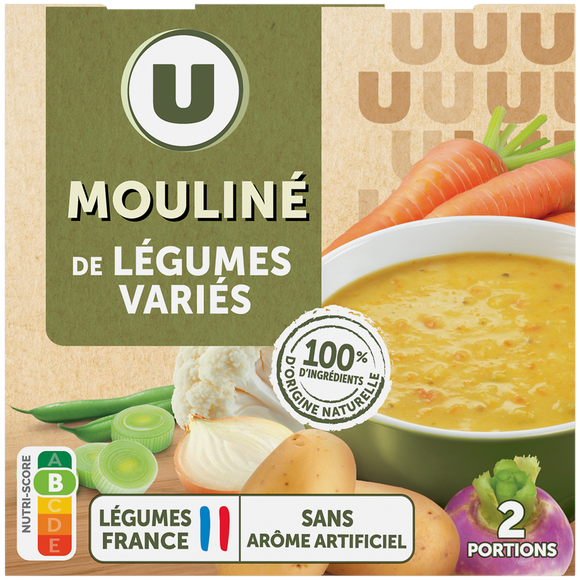 U Soupe Mouliné de légumes variés 2 briques de 30cl, 620g