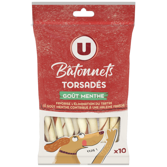 U Friandises Bâtonnets à mastiquer goût menthe 10x65g