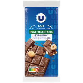 U Chocolat au lait et noisettes 2 Tablettes de 100g