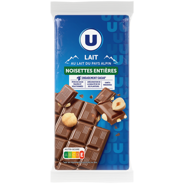 U Chocolat au lait et noisettes 2 Tablettes de 100g