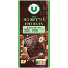 U Chocolat noir et noisettes entières Tablette de 200g