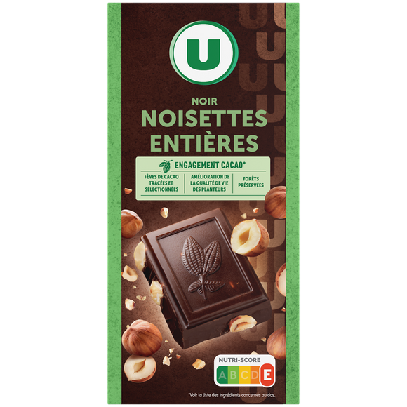 U Chocolat noir et noisettes entières Tablette de 200g
