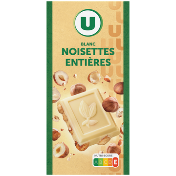 U Chocolat blanc et noisettes entières  Tablette de 200g