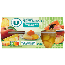 U Coupelles de fruits du soleil à la pêche, ananas et papaye  4x260g