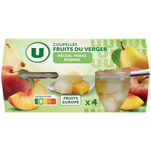 U Coupelles fruits du verger à la poires, pêches et pommes 4x113g