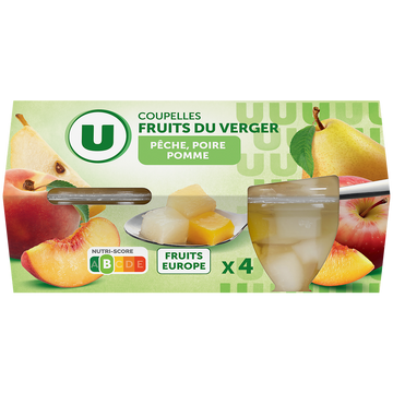 U Coupelles fruits du verger à la poires, pêches et pommes  4x113g