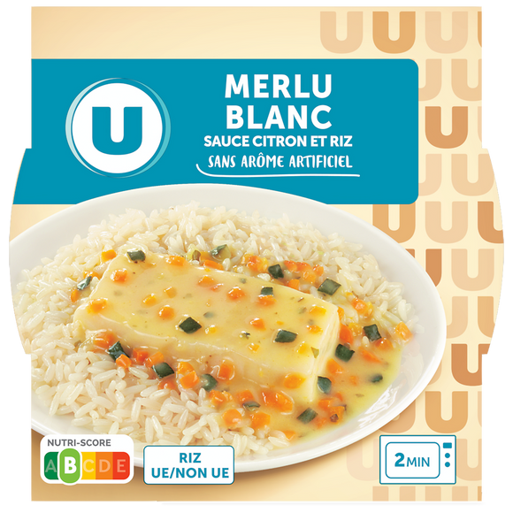 U Plat cuisiné Merlu blanc sauce citron et riz barquette micro-ondable de 300g