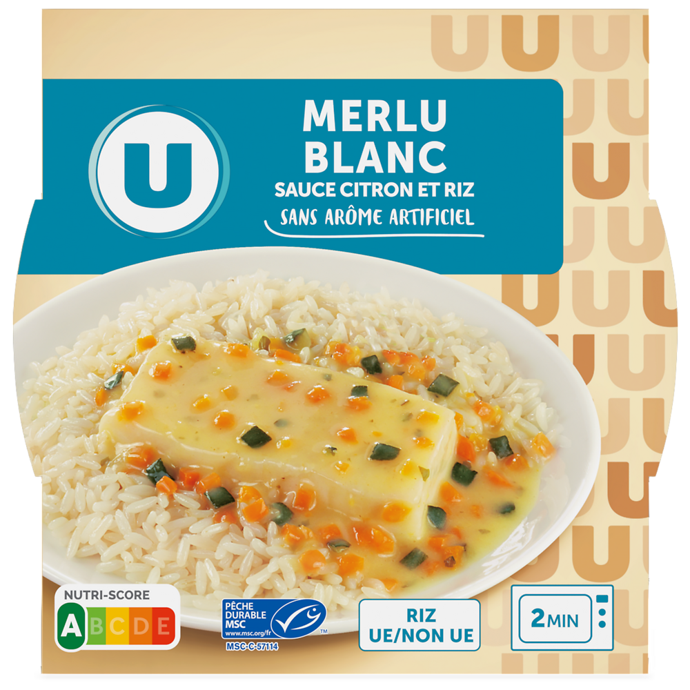 U Merlu blanc sauce citron et riz  barquette micro-ondable de 300g