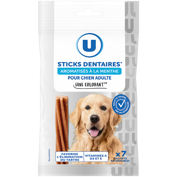 U Friandises Sticks dentaires pour chien adulte aromatisé menthe x7 - 180g