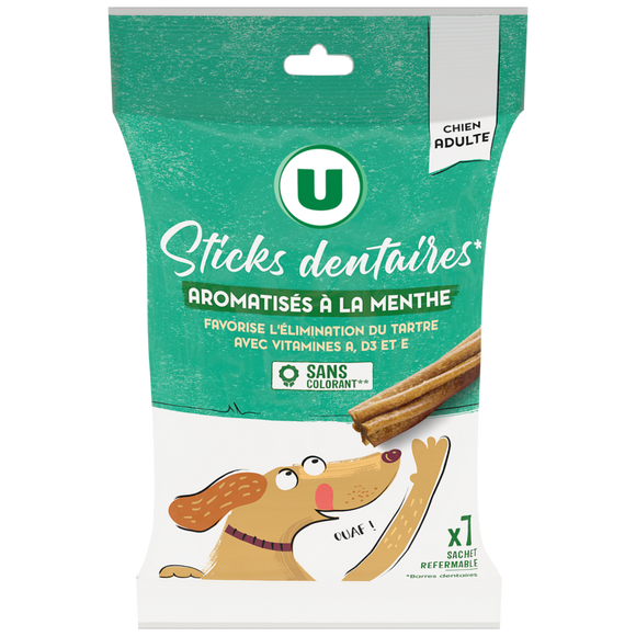 U Friandises Sticks dentaires pour chien adulte aromatisé menthe x7 - 180g