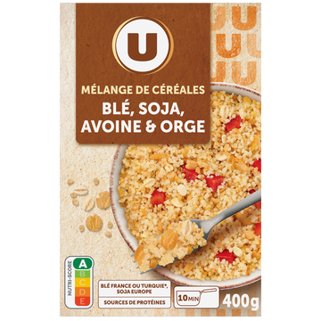 U Mélange de céréales blé, soja, avoine et orge  paquet de 400g