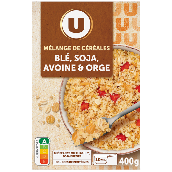 U Mélange de céréales blé, soja, avoine et orge  paquet de 400g