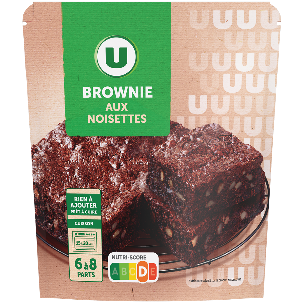 U Préparation Brownies aux éclats de noisettes  doy pack de 500g