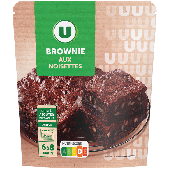 U Préparation Brownies aux éclats de noisettes  doy pack de 500g