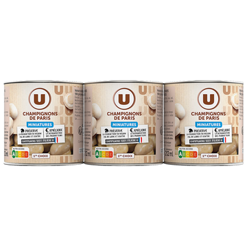 U Champignons miniatures - 3  boîtes de 115g net égoutté