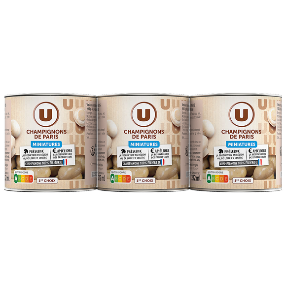 U Champignons miniatures - 3  boîtes de 115g net égoutté