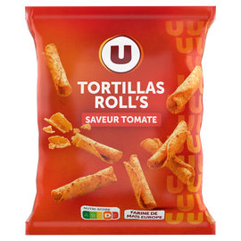 U Tortillas chips roll's goût tomate paquet de 125g