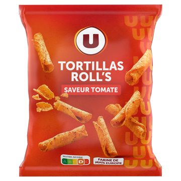 U Tortillas chips roll's goût tomate paquet de 125g