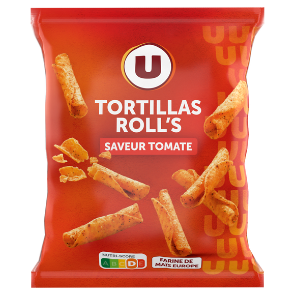 U Tortillas chips roll's goût tomate paquet de 125g
