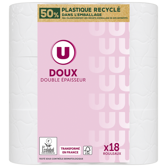 U Papier toilette doux blanc 2 plis 18 rouleaux