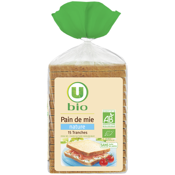 U BIO Pain de mie spécial sandwich nature grandes tranches  500g