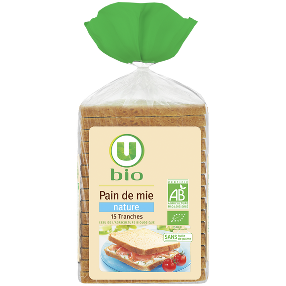 U BIO Pain de mie spécial sandwich nature grandes tranches  500g
