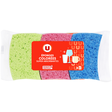 U Éponge végétale colorée  x3