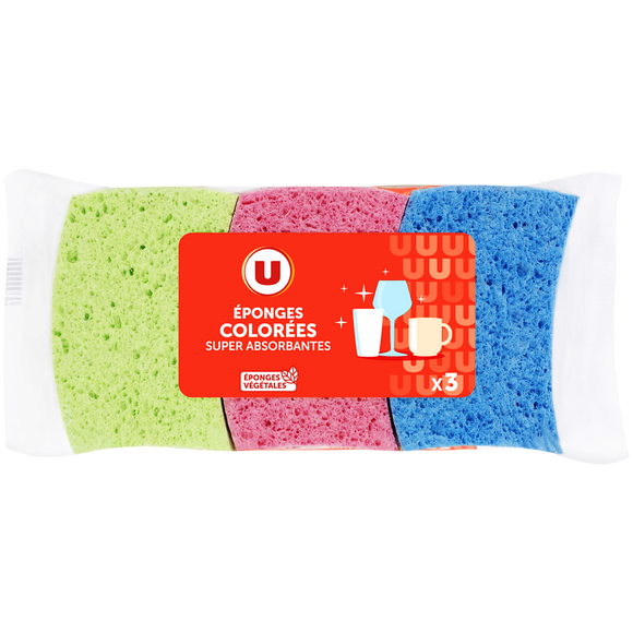 U Éponge végétale colorée  x3