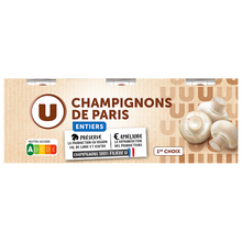 U Champignons de Paris entiers au naturel - 3 boîtes de 115g