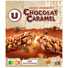 U Barres croustilllantes au caramel et chocolat 6 unités, 126g