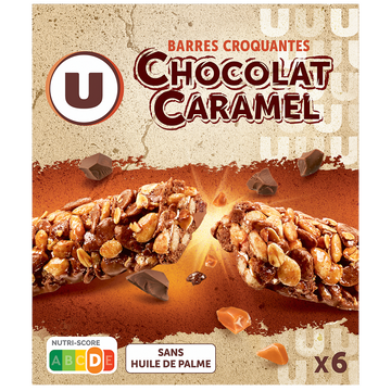 U Barres croustilllantes au caramel et chocolat 6 unités, 126g