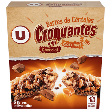 U Barres croustilllantes au caramel et chocolat  6 unités, 126g