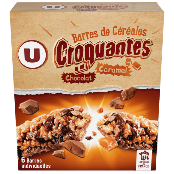 U Barres croustilllantes au caramel et chocolat  6 unités, 126g