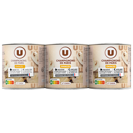 U Champignons émincés 1er choix - 3 boîtes de 115g net égoutté