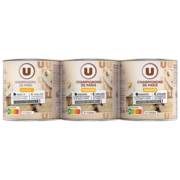 U Champignons émincés 1er choix - 3 boîtes de 115g net égoutté
