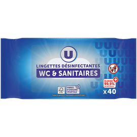 U Lingettes nettoyantes WC anti-bactériennes jetables U x32Lingettes nettoyantes WC anti-bactériennes jetables U x32