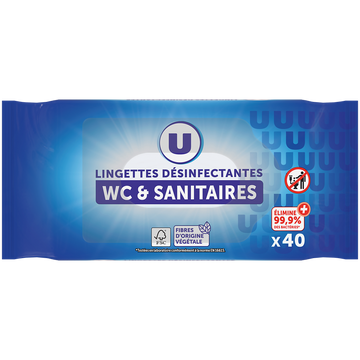 U Lingettes nettoyantes WC anti-bactériennes jetables U x32Lingettes nettoyantes WC anti-bactériennes jetables U x32