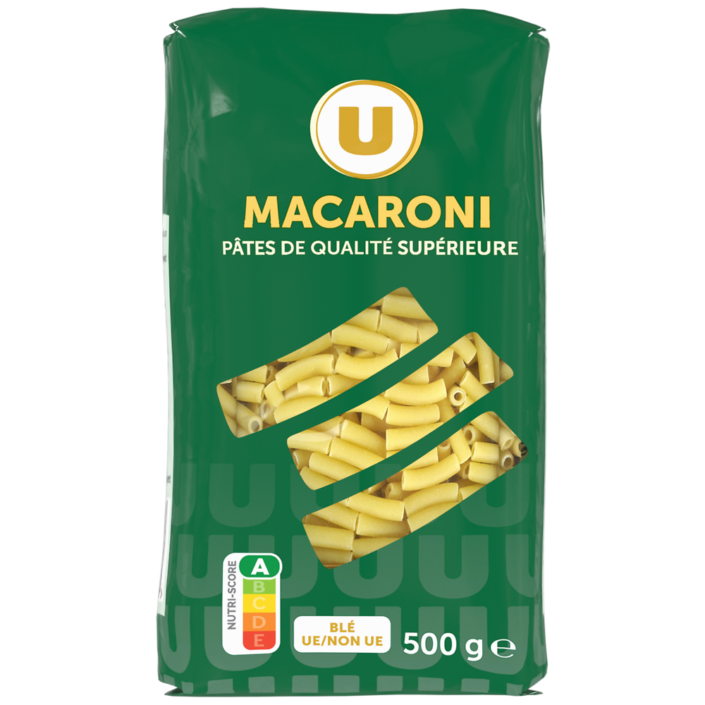 U Macaroni qualité supérieure, paquet cello de 500g