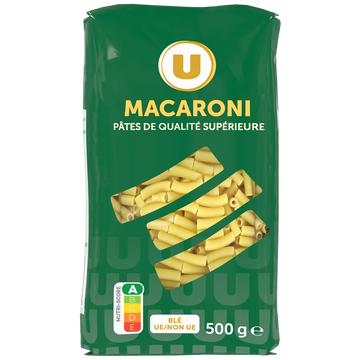 U Macaroni qualité supérieure, paquet cello de 500g