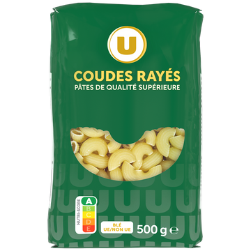 U Coudes rayés qualité supérieure, paquet cello de 500g