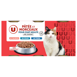 U Boîtes pour chat Pâtée & morceaux saumon MSC, colin MSC, dorade MSC -3x400g