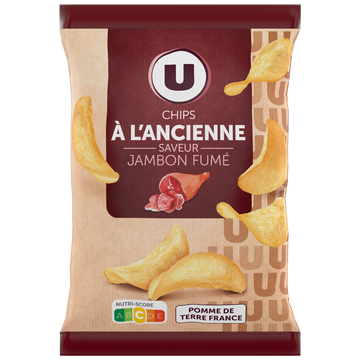 U Chips à l'ancienne saveur jambon fumé  sachet de 135g