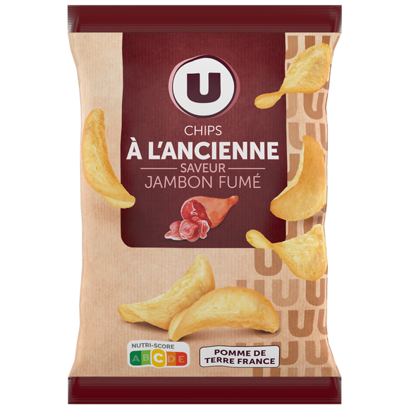 U Chips à l'ancienne saveur jambon fumé  sachet de 135g