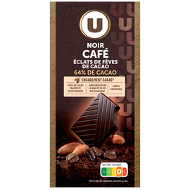 U Chocolat noir café éclats fèves de cacao dégustation  Tablette de 100g