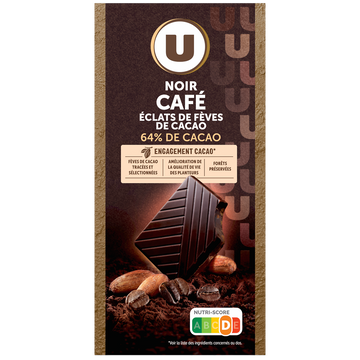 U Chocolat noir café éclats fèves de cacao dégustation  Tablette de 100g