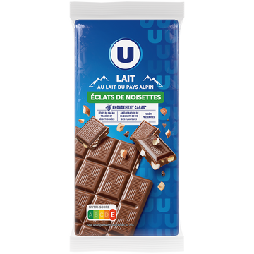 U Chocolat au lait avec éclats de noisettes  3 Tablettes de 100g