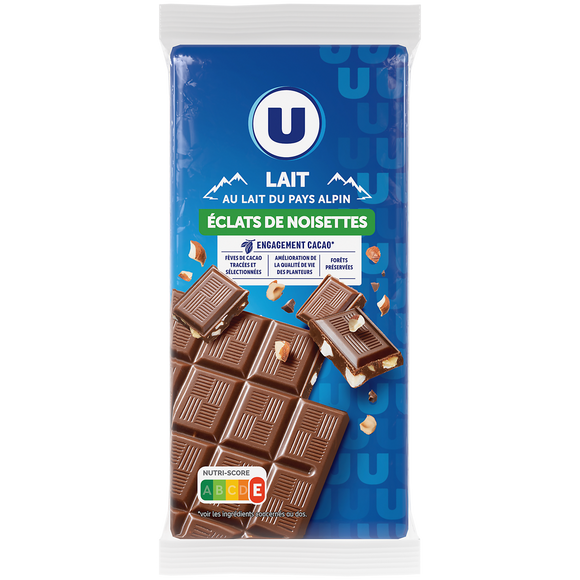 U Chocolat au lait avec éclats de noisettes  3 Tablettes de 100g